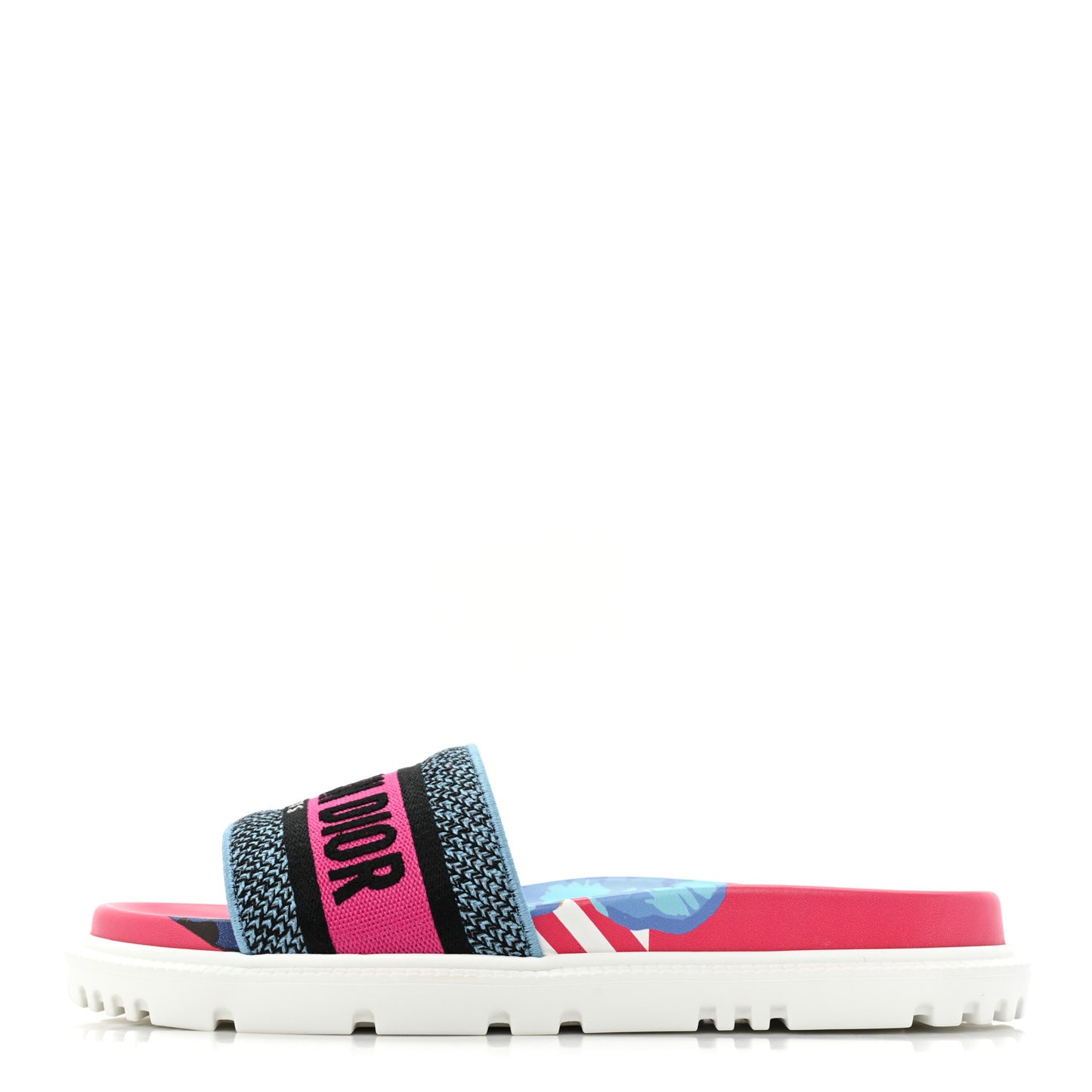 Canvas D-Flower Pop Embroidered Dway 10mm Slide Sandals 38.5 Pink Blue Multicolor
