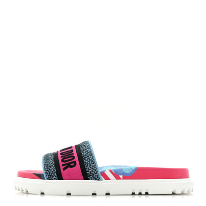 Christian Dior Canvas D-Flower Pop Embroidered Dway 10mm Slide Sandals 38.5 Pink Blue Multicolor 1 of 8