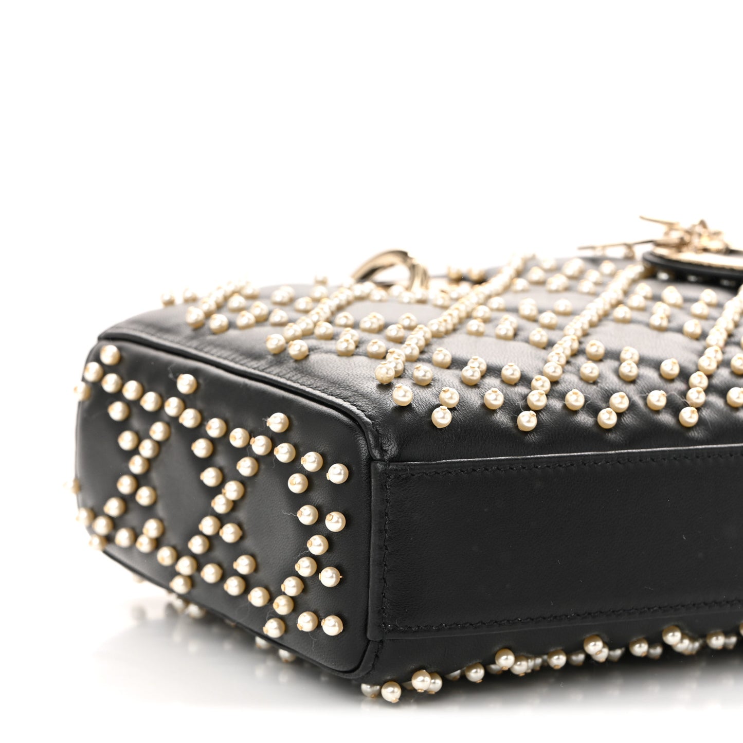 Lambskin Cannage Pearl Studded Small Lady D-Joy Black