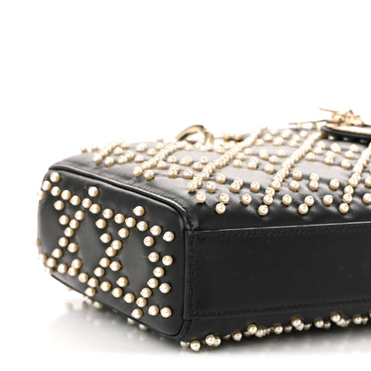 Christian Dior Lambskin Cannage Pearl Studded Small Lady D-Joy Black 9 of 10