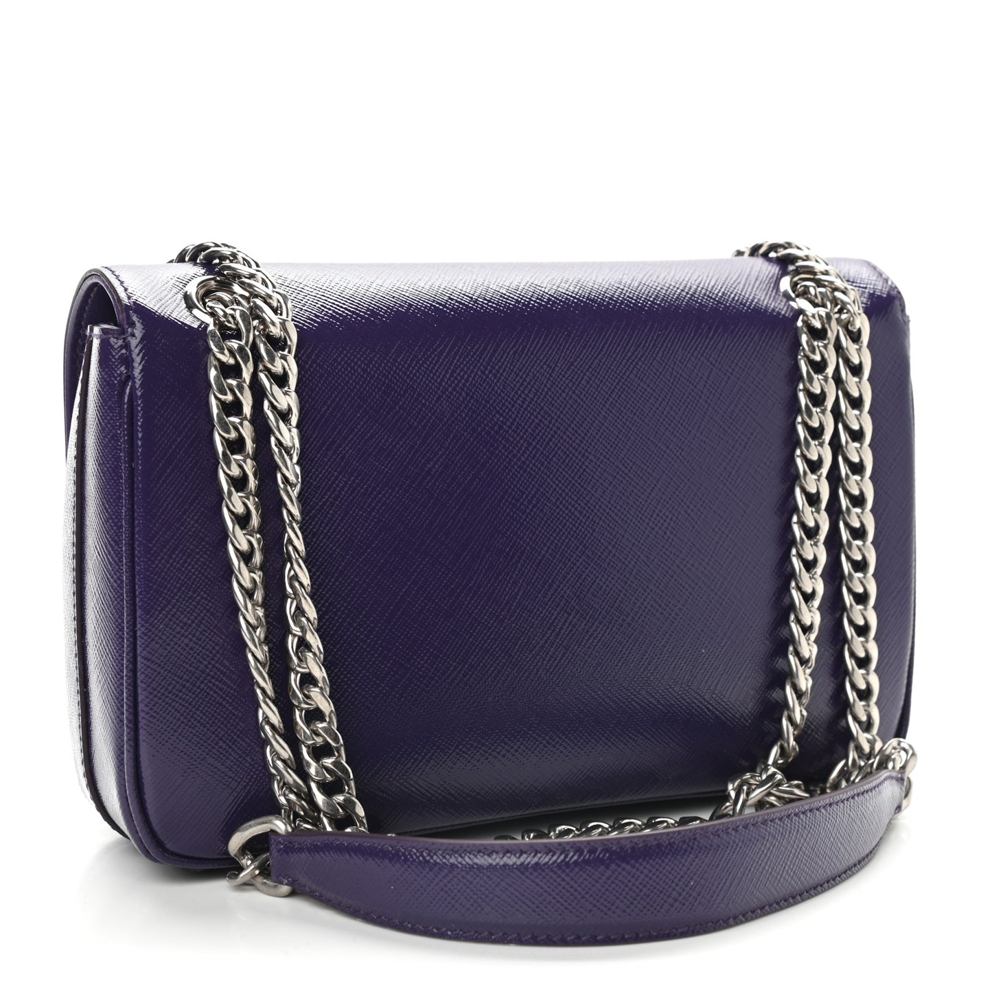 Saffiano Vernice Flap Chain Crossbody Bag Viola