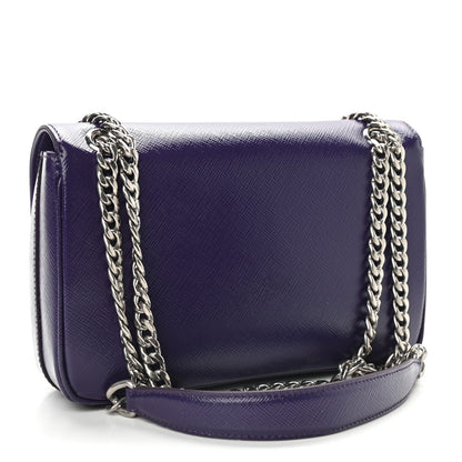 Prada Saffiano Vernice Flap Chain Crossbody Bag Viola 3 of 9