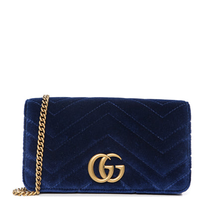 Gucci Velvet Matelasse GG Marmont Mini Bag Cobalt Blue 1 of 10