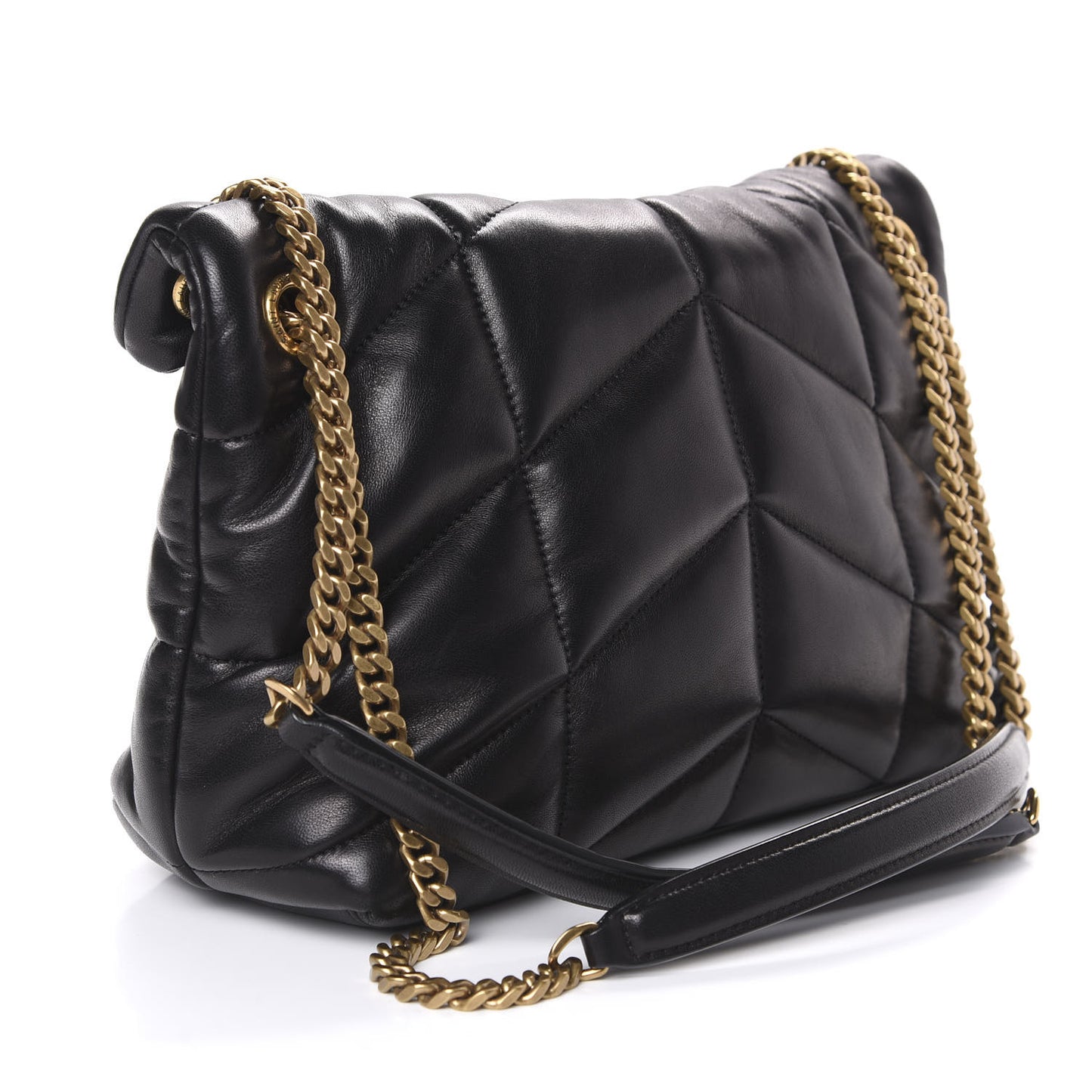 Lambskin Quilted Small Loulou Puffer Monogram Chain Satchel Black