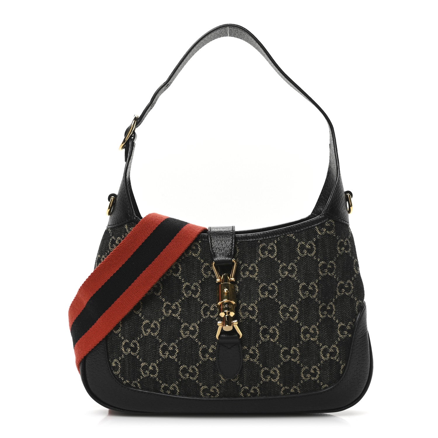 Gucci Jacquard Denim GG Monogram Small Jackie 1961 Hobo Black Ivory 1 of 10