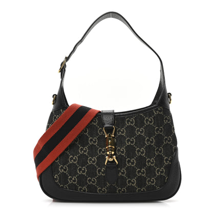 Gucci Jacquard Denim GG Monogram Small Jackie 1961 Hobo Black Ivory 1 of 10