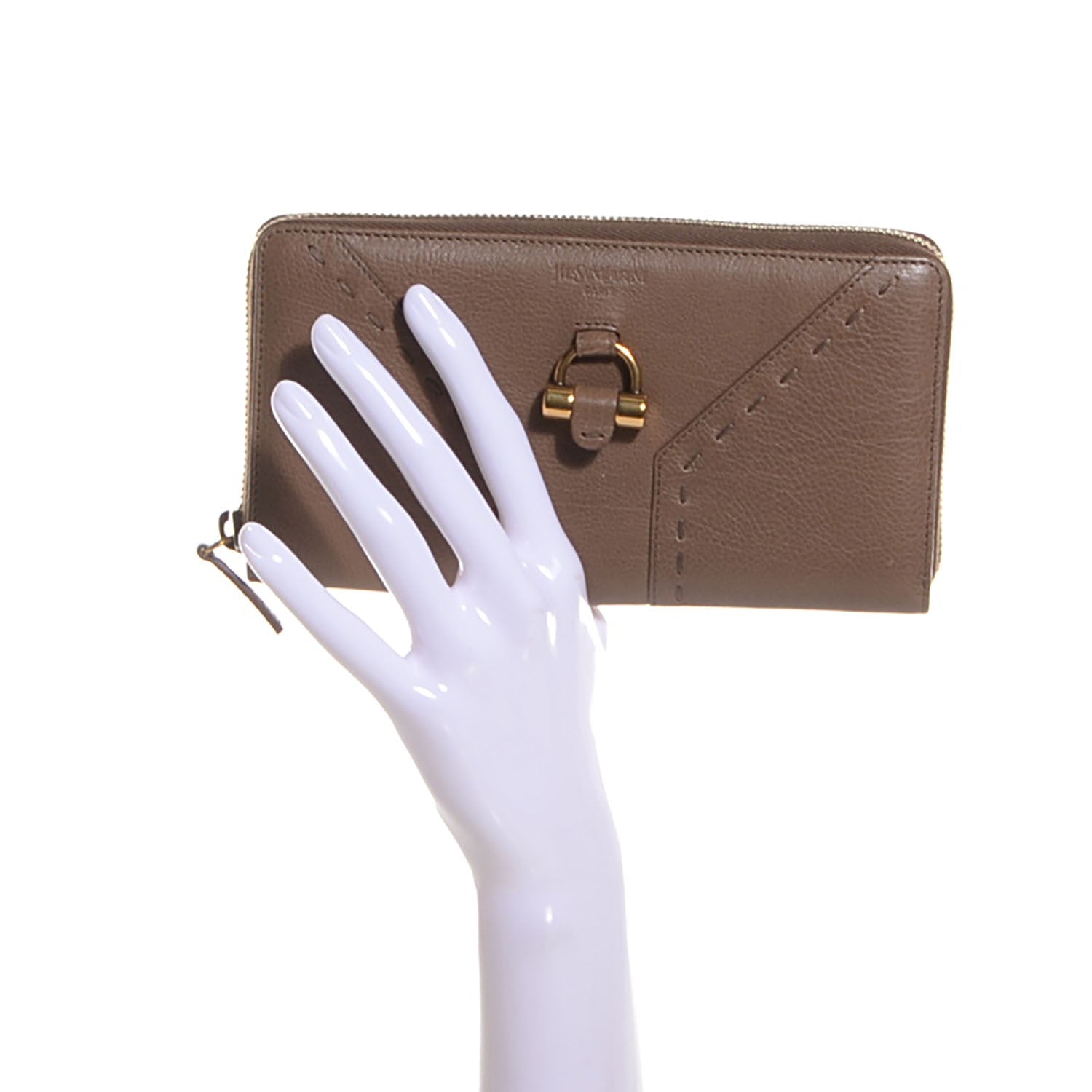 Saint Laurent Calfskin Muse Zip Around Wallet Dark Beige 2 of 9