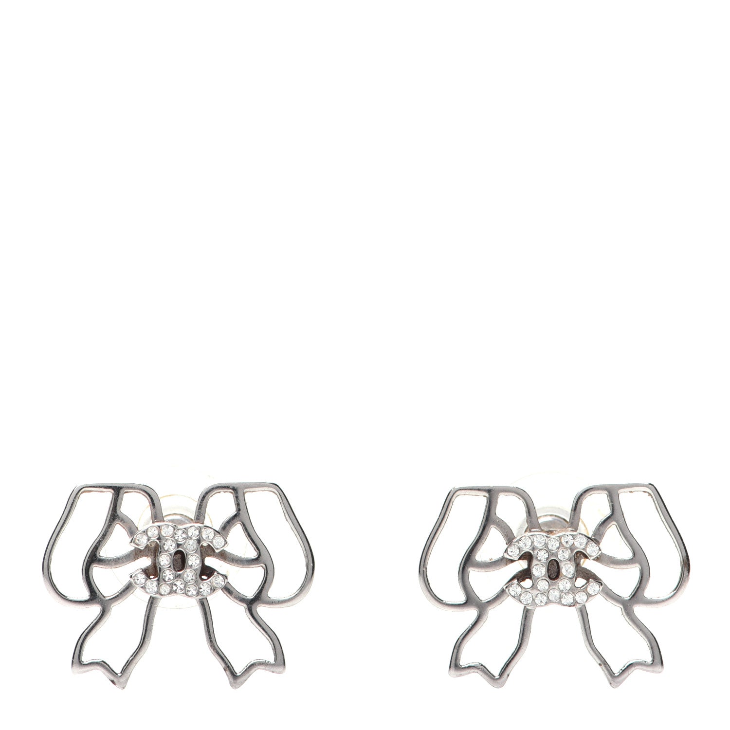 Chanel Crystal CC Bow Earrings Silver 1 of 7