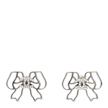 Chanel Crystal CC Bow Earrings Silver 1 of 7