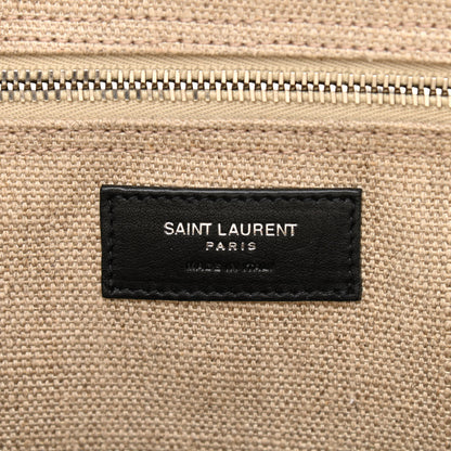 Saint Laurent Linen Calfskin Small Rive Gauche Tote Greggio Natural 6 of 10