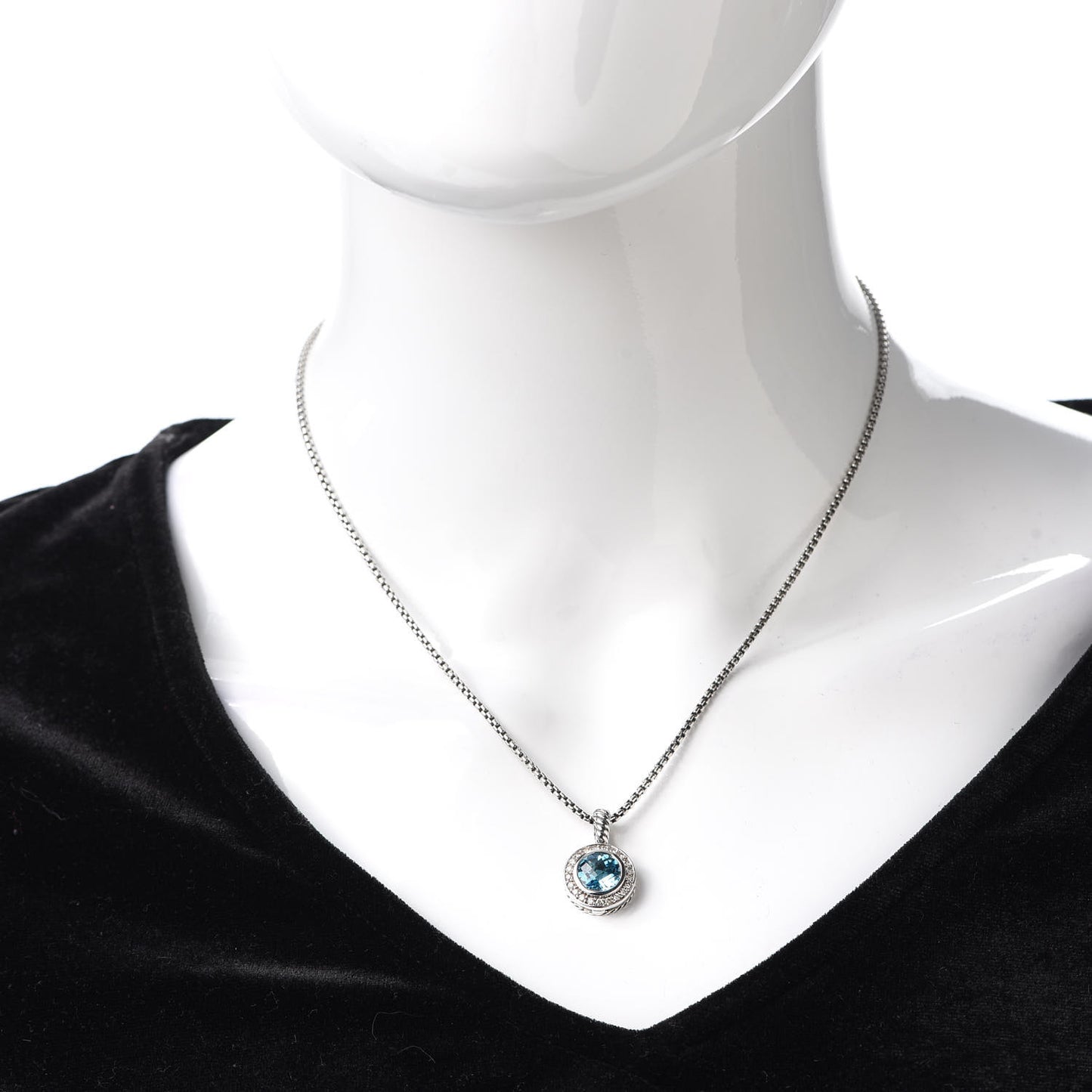 Sterling Silver Diamond Blue Topaz 8mm Petite Cerise Pendant Necklace