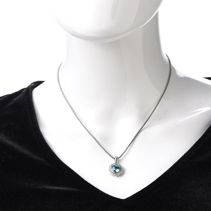 David Yurman Sterling Silver Diamond Blue Topaz 8mm Petite Cerise Pendant Necklace 2 of 5
