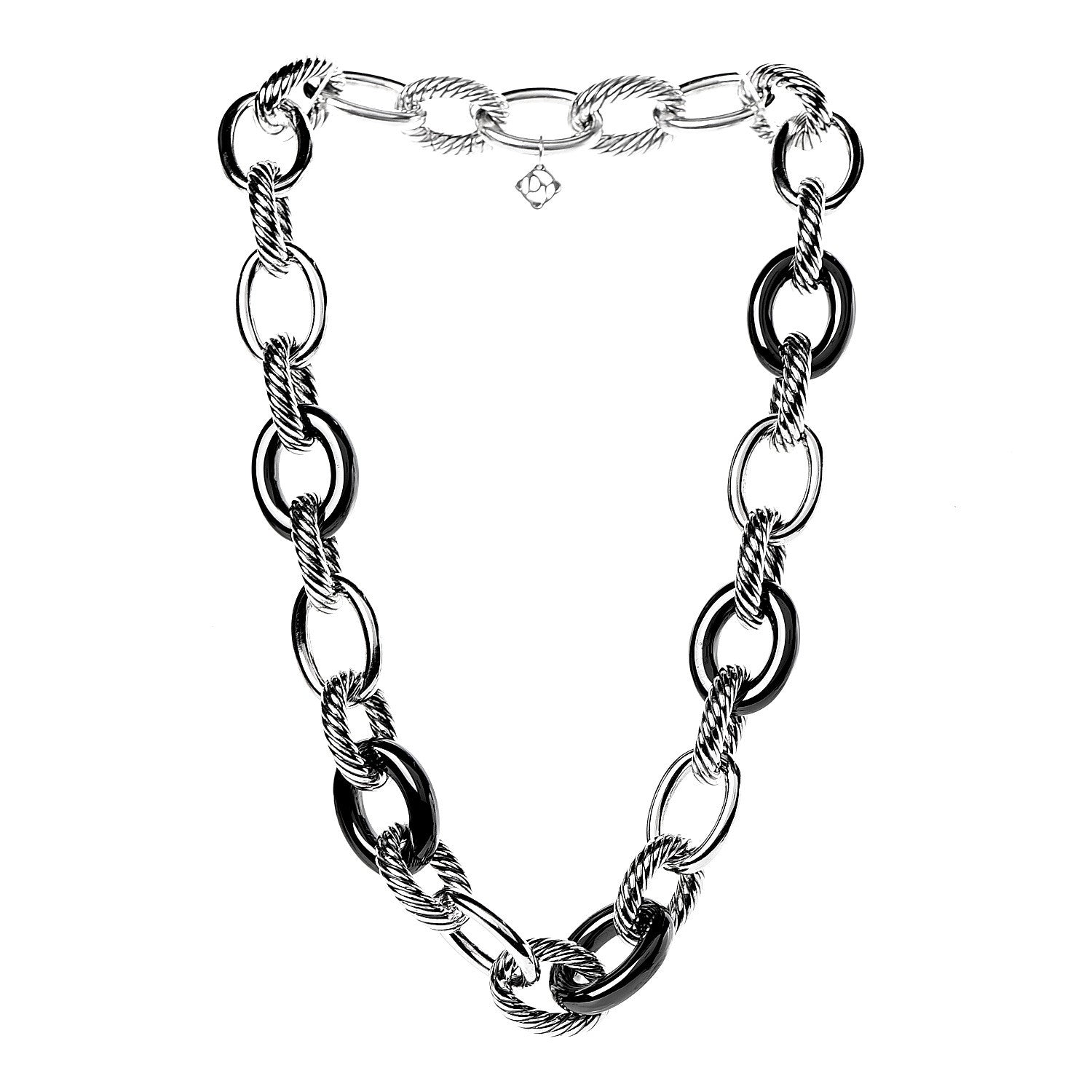 David Yurman Sterling Silver Black Ceramic 18mm Large Oval Link Necklace Black 3 of 6