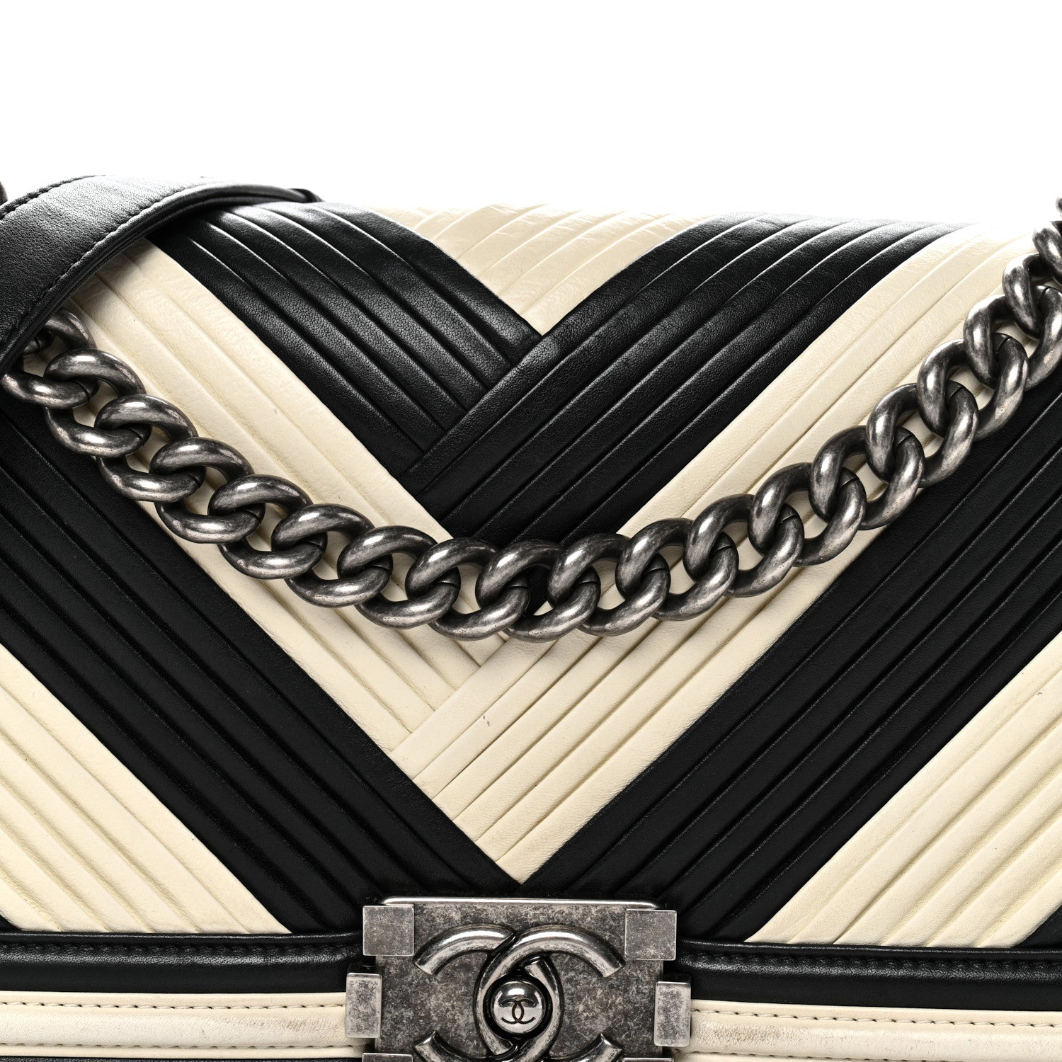 Chanel Calfskin Pleated Medium Boy In Rome Flap Black White 8 of 11