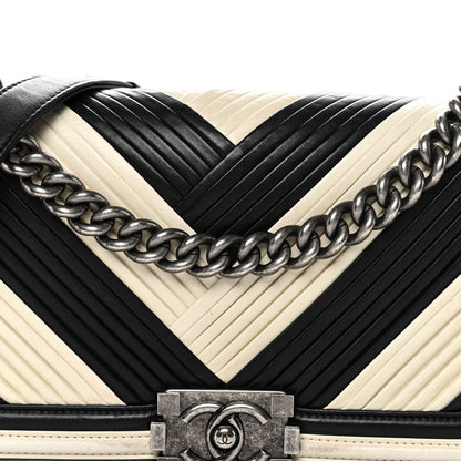 Chanel Calfskin Pleated Medium Boy In Rome Flap Black White 8 of 11