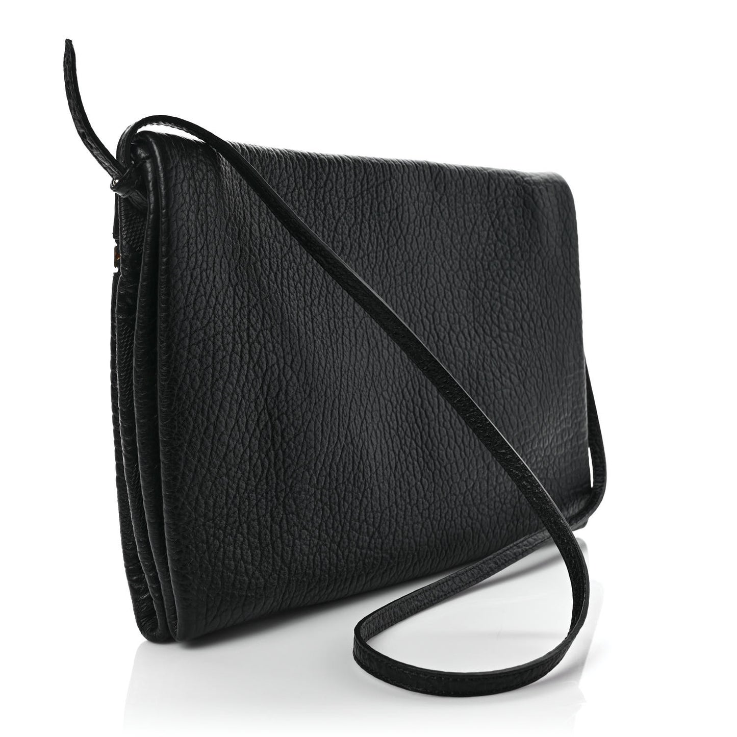 Signature Grain Calfskin Check Embossed Medium Balmoral Clutch Bag Black