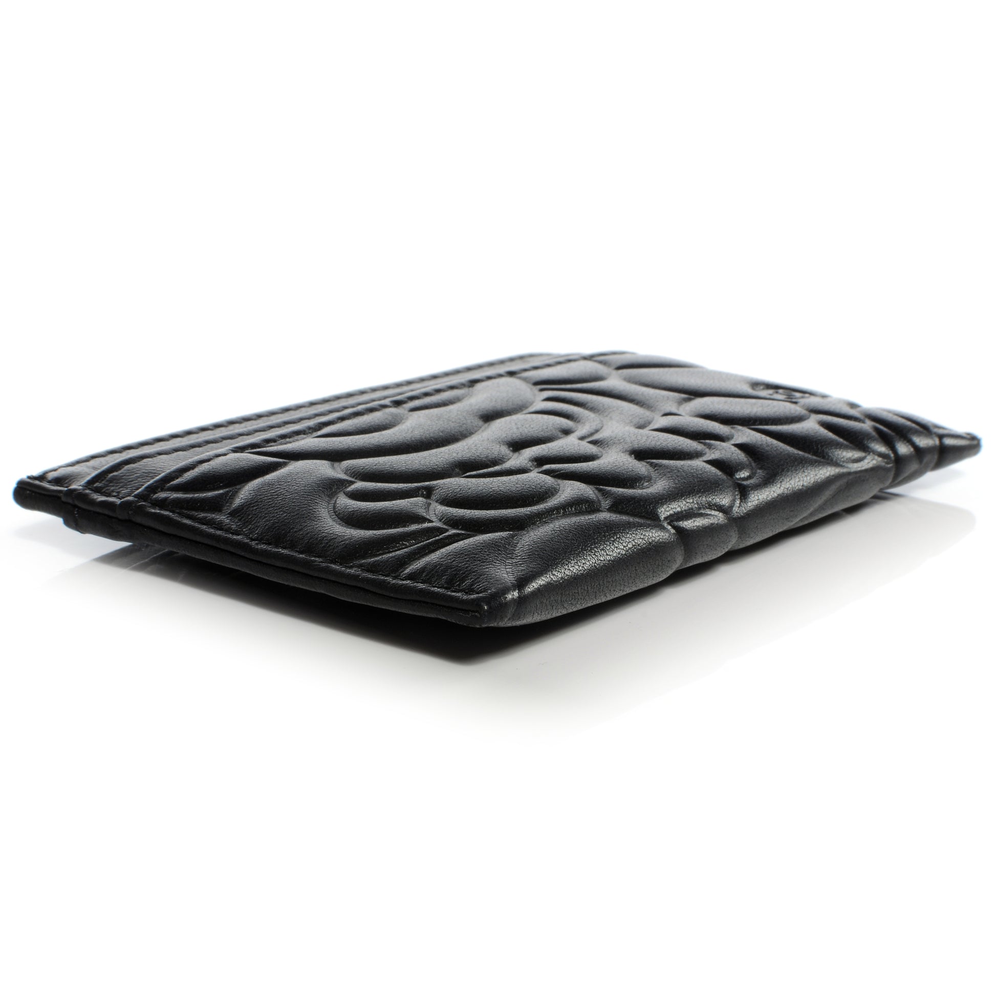 Chanel Lambskin Camellia Embossed Card Holder Black 3 of 8