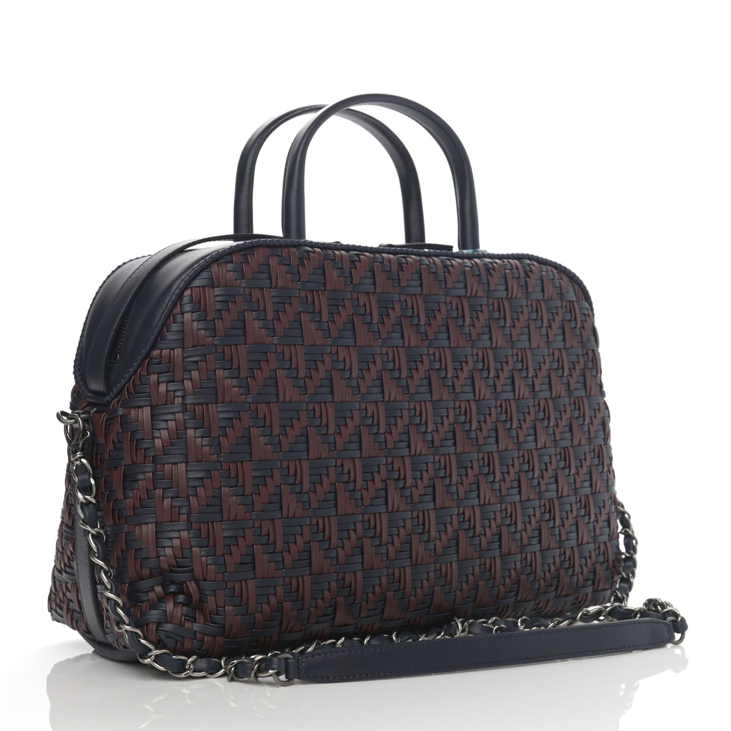 Chanel Calfskin Woven Bowling Bag Navy Blue 3 of 11