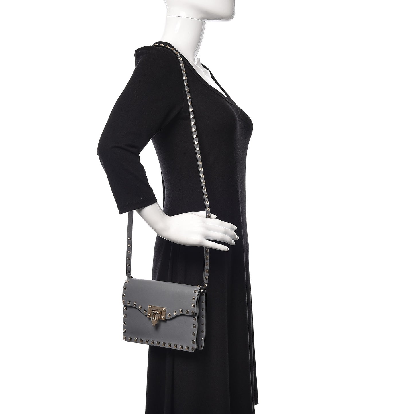 Vitello Rockstud Shoulder Flap Bag Grey