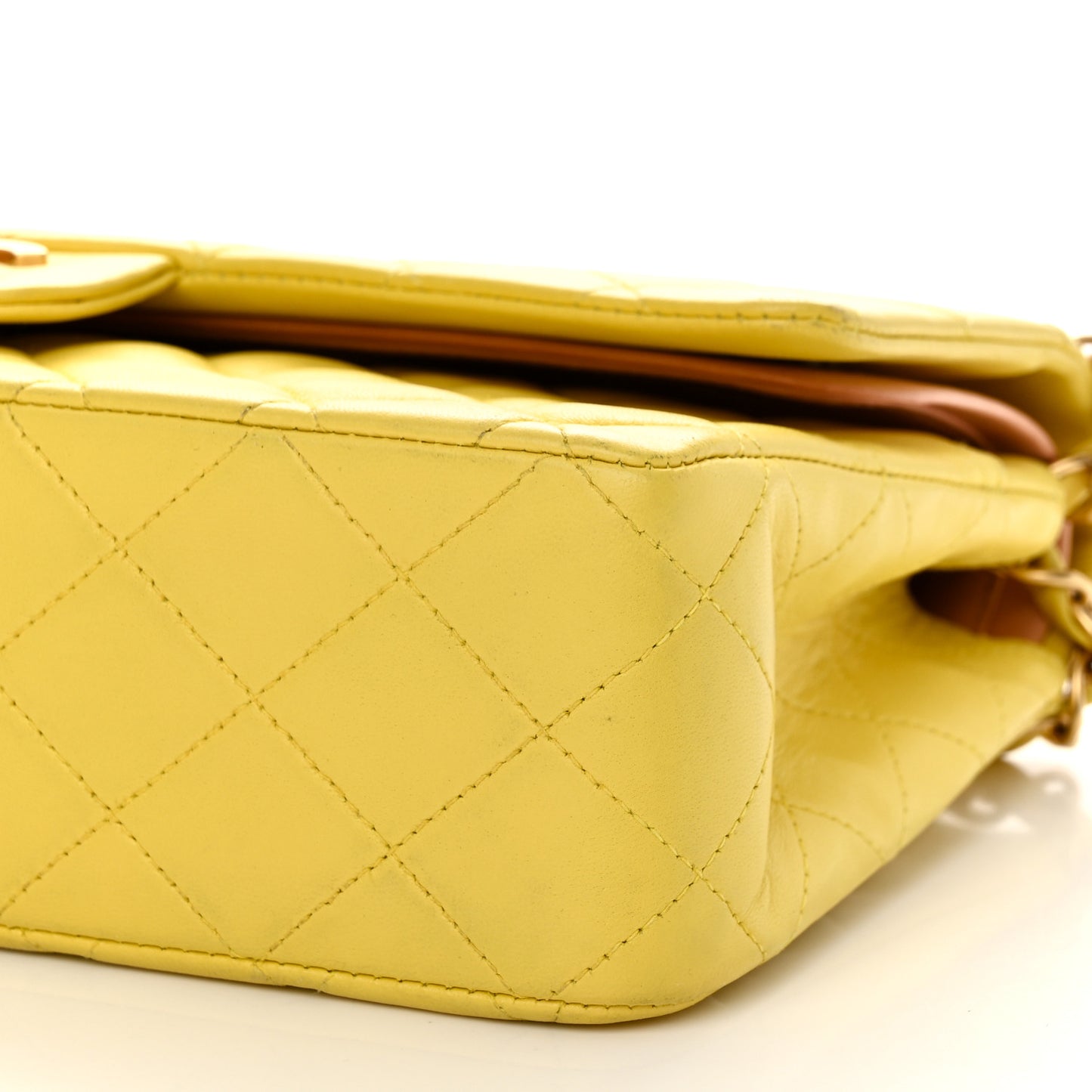 Lambskin Quilted Medium Double Flap Yellow Pink