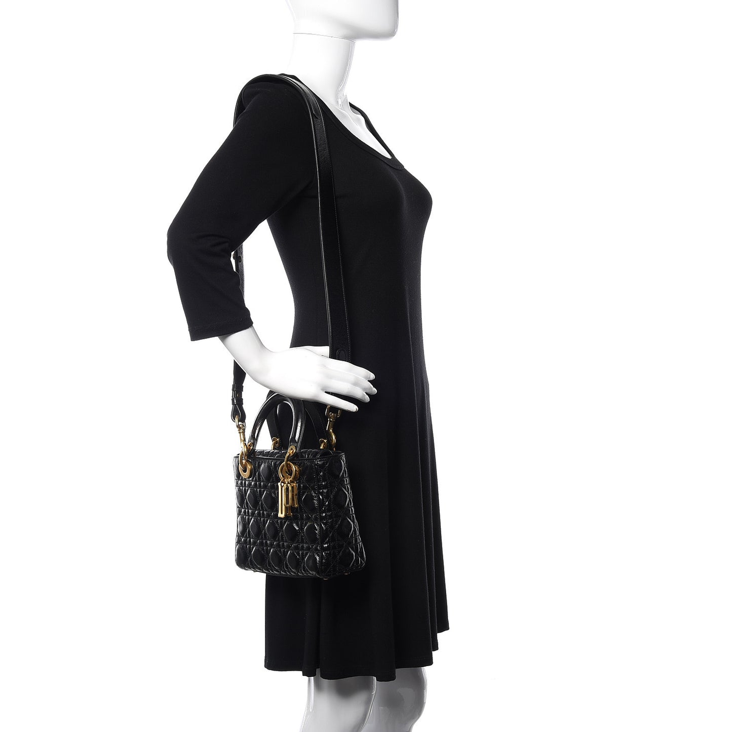 Crinkled Patent Cannage Small Lucky Badges My Lady Dior Black