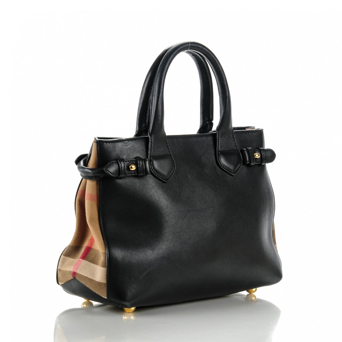 Calfskin House Check Small Banner Tote Black