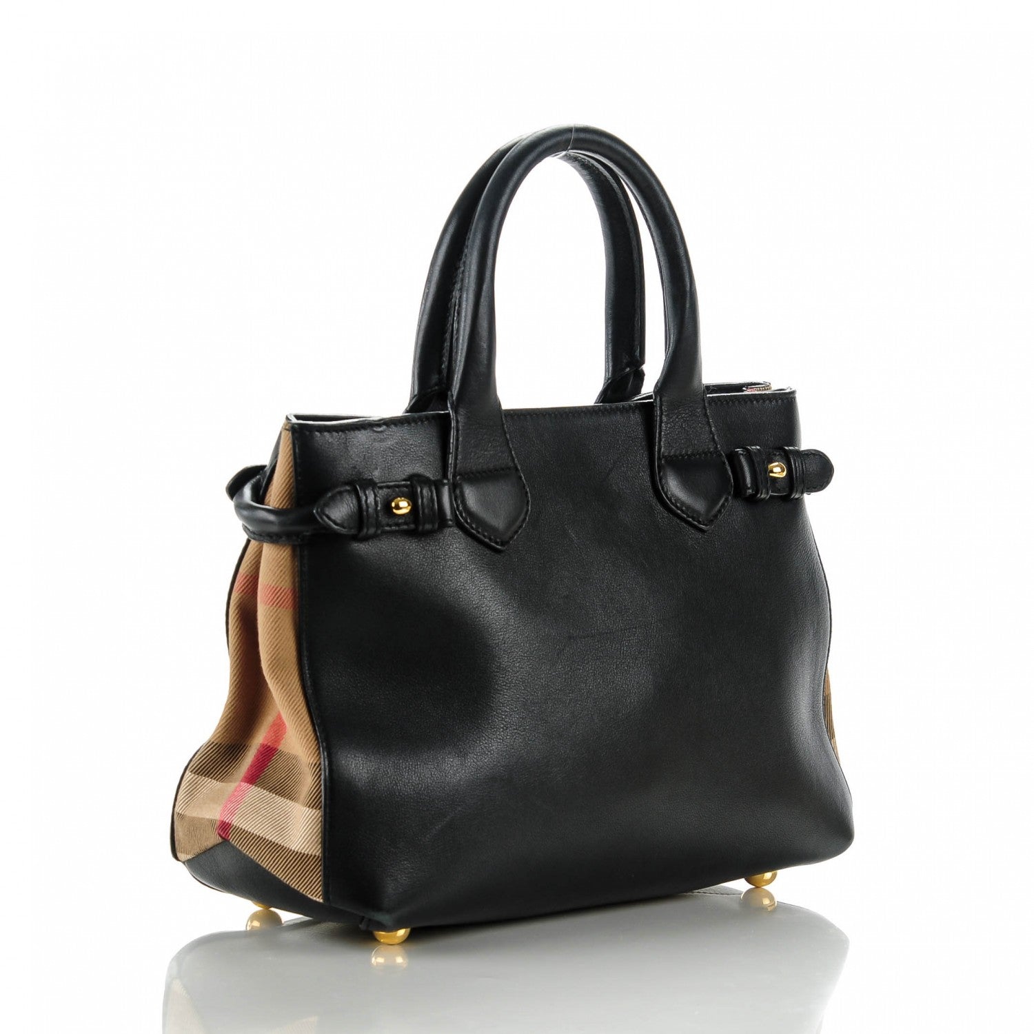 Burberry Calfskin House Check Small Banner Tote Black 3 of 8
