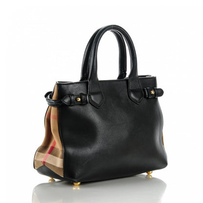 Burberry Calfskin House Check Small Banner Tote Black 3 of 8