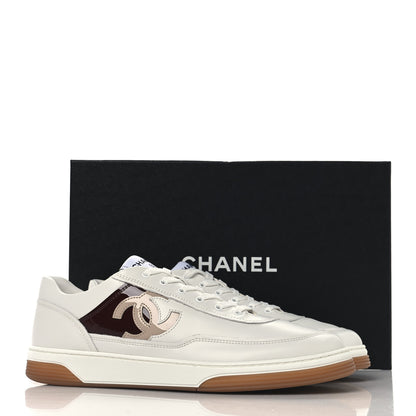 Chanel Calfskin Patent Womens CC Sneakers 41 White Burgundy Beige 9 of 9