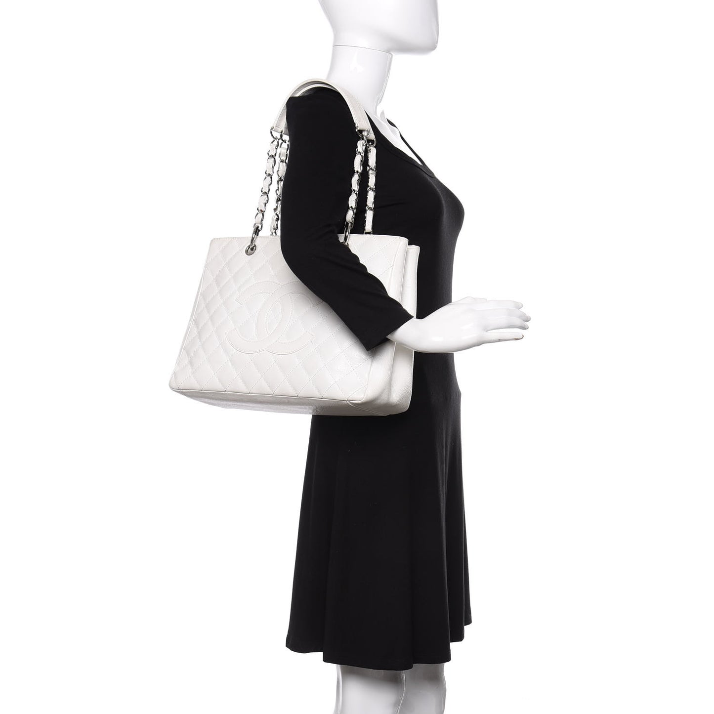 Caviar Quilted Grand Shopping Tote GST White