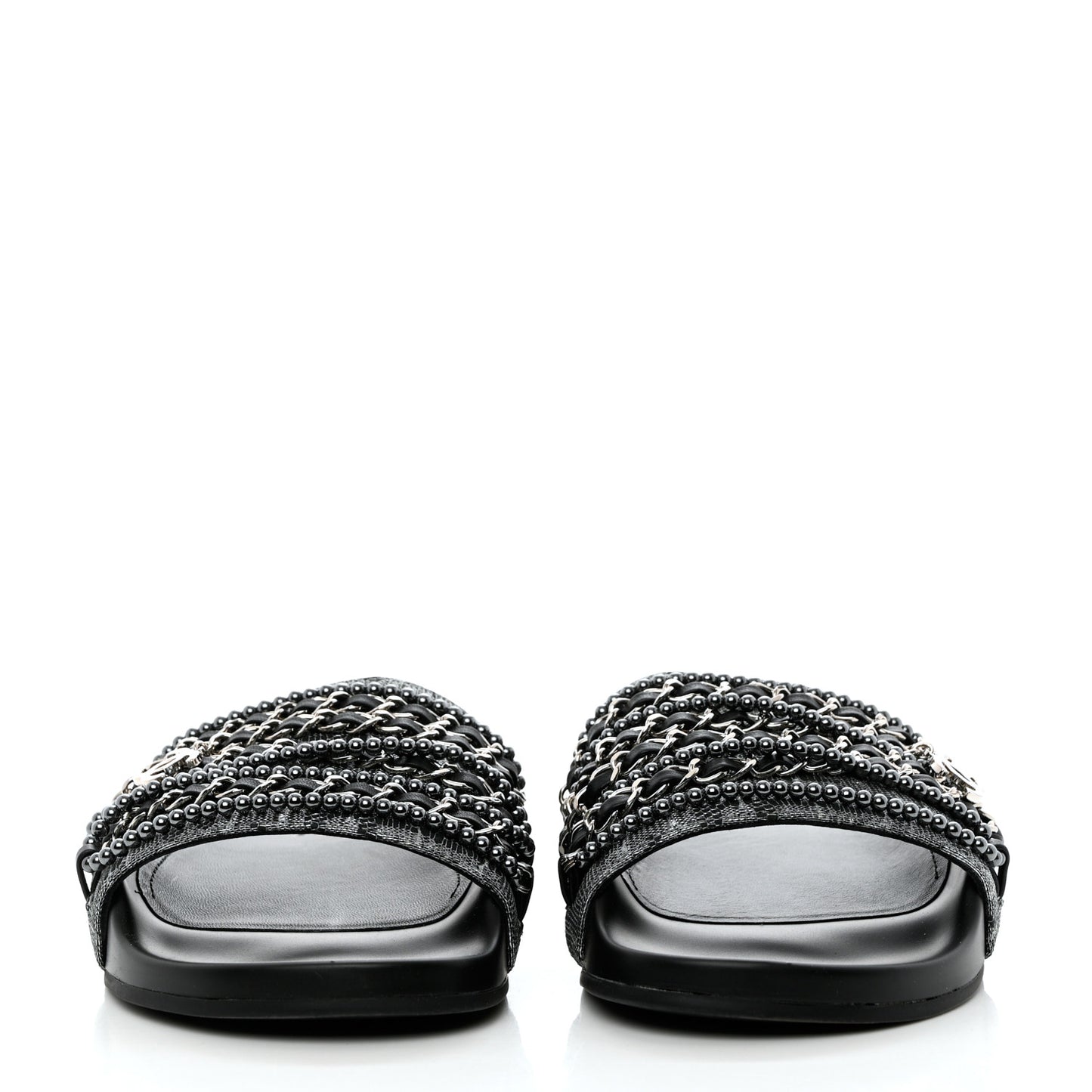 Fantasy Lambskin Chain Flat Sandals 37 Silver Black