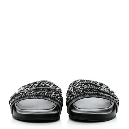 Chanel Fantasy Lambskin Chain Flat Sandals 37 Silver Black 2 of 10