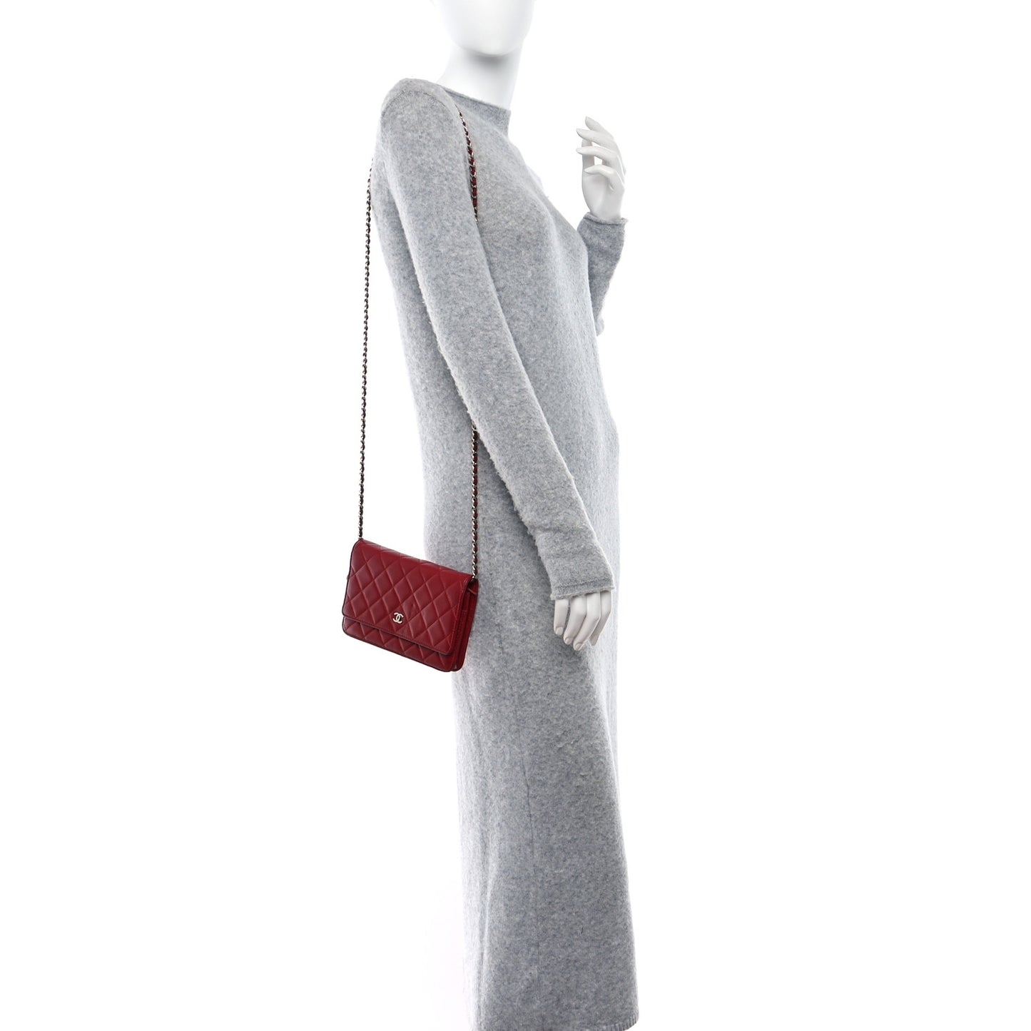 Lambskin Quilted Wallet On Chain WOC Red