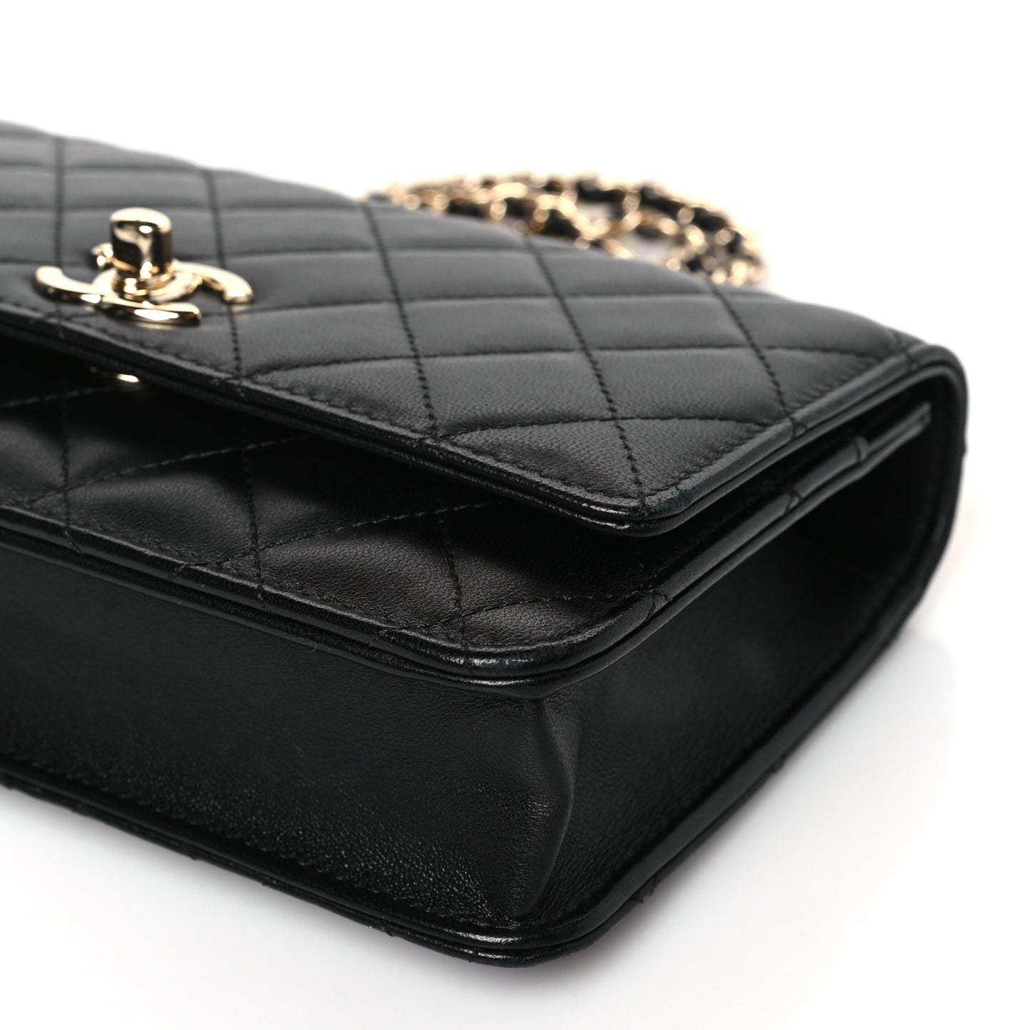 Lambskin Quilted Trendy CC Wallet On Chain WOC Black