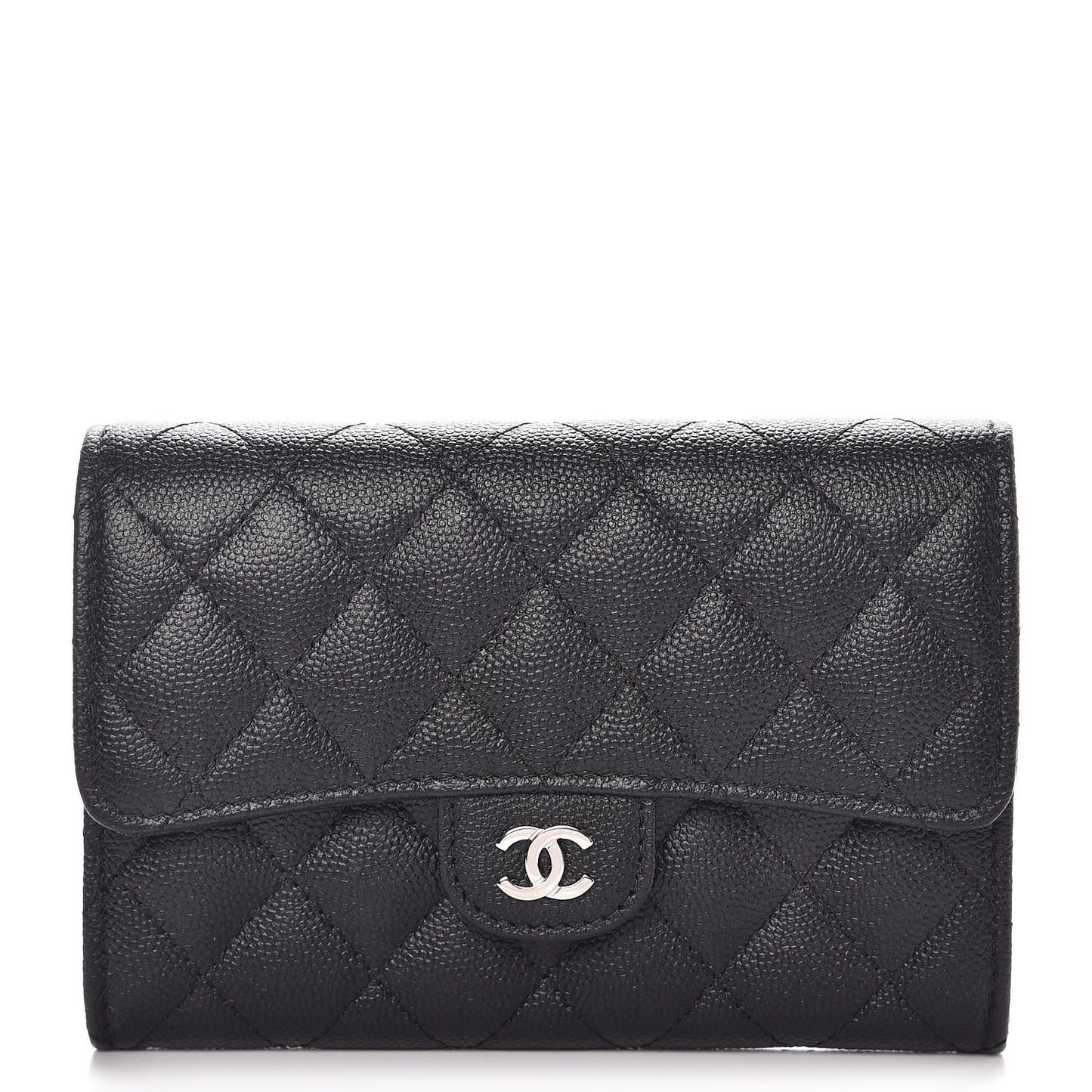 Caviar Quilted Medium Flap Wallet Black