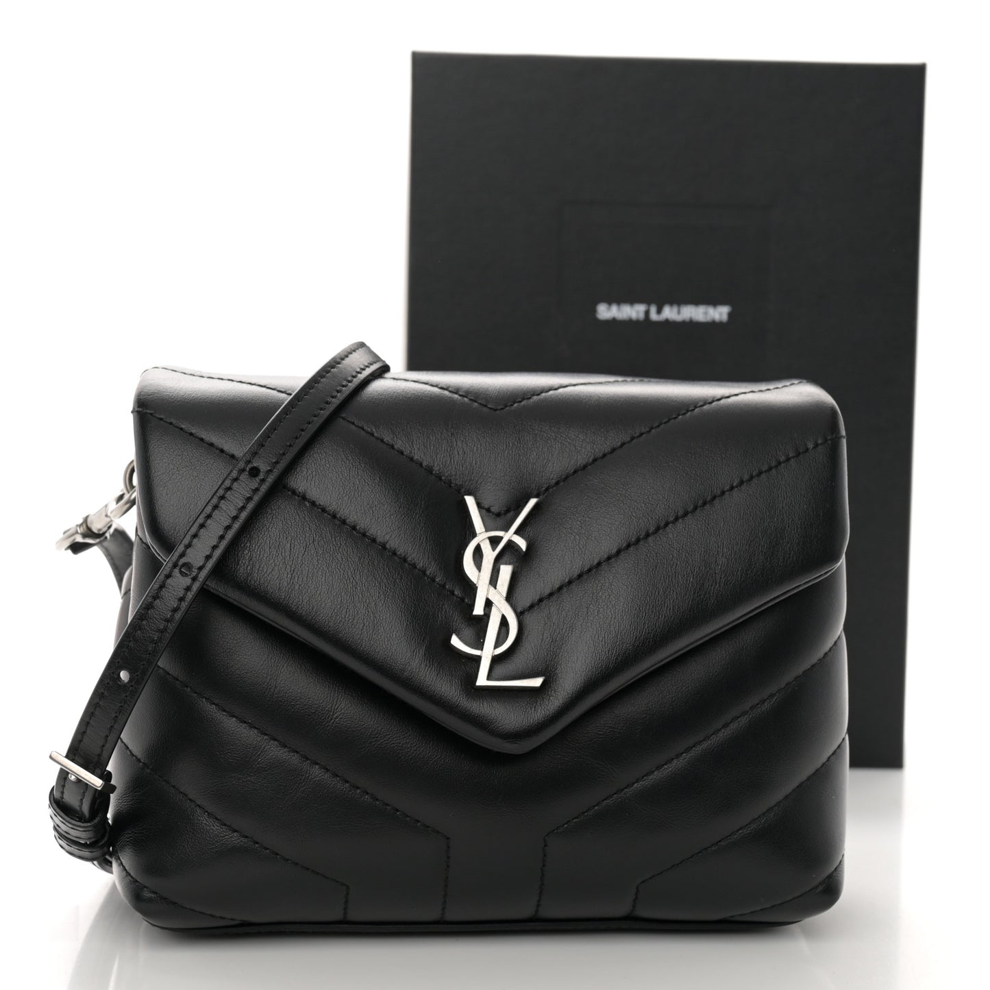 Calfskin Y Quilted Monogram Toy Loulou Crossbody Bag Black