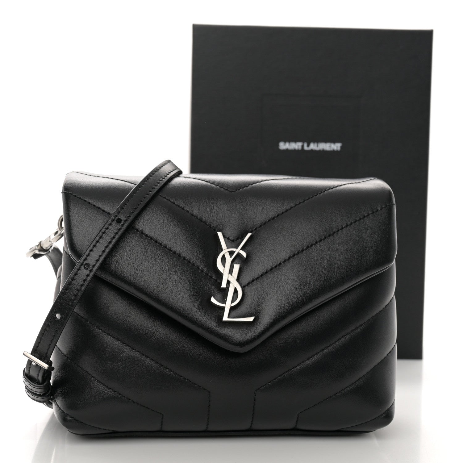 Saint Laurent Calfskin Y Quilted Monogram Toy Loulou Crossbody Bag Black 11 of 11