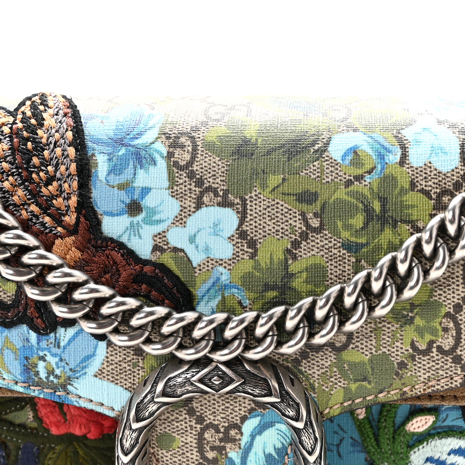 Gucci GG Supreme Monogram Blooms Print Embroidered Small Dionysus Shoulder Bag Blue Taupe 8 of 10