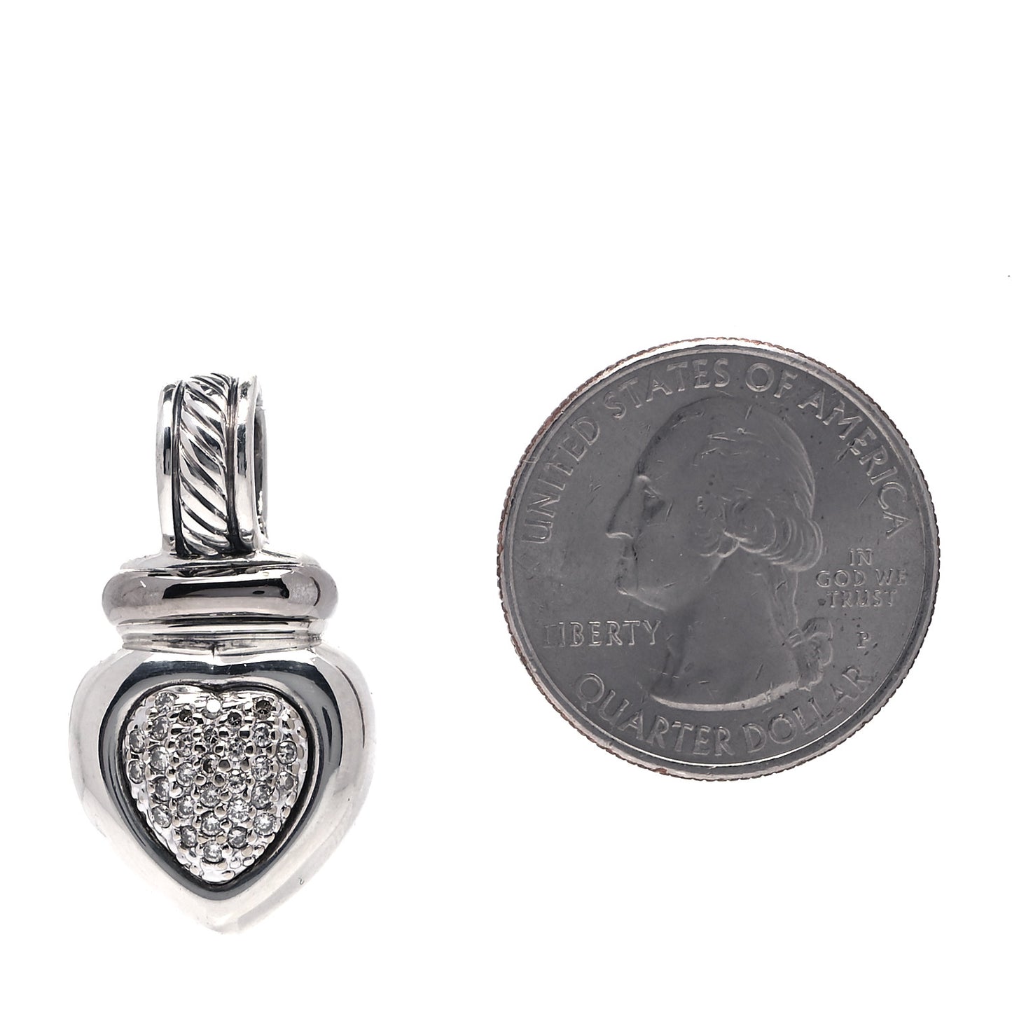 Sterling Silver 18K White Gold Diamond Heart Enhancer Pendant
