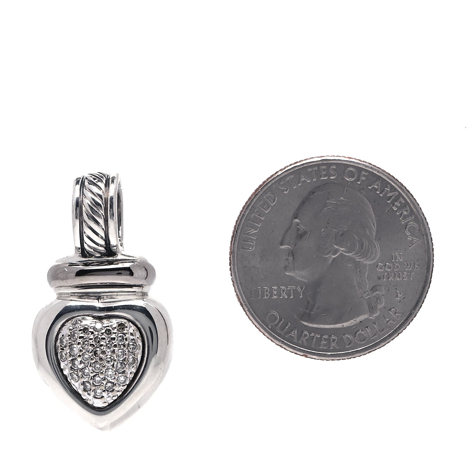 David Yurman Sterling Silver 18K White Gold Diamond Heart Enhancer Pendant 2 of 4