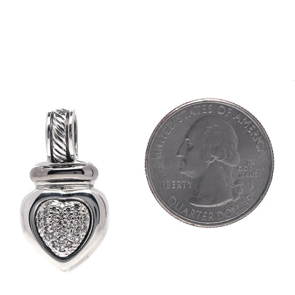 David Yurman Sterling Silver 18K White Gold Diamond Heart Enhancer Pendant 2 of 4