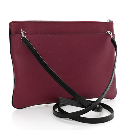 MCM Calfskin Monogram Coated Canvas Medium Crossbody Pouch Red Black 3 of 9