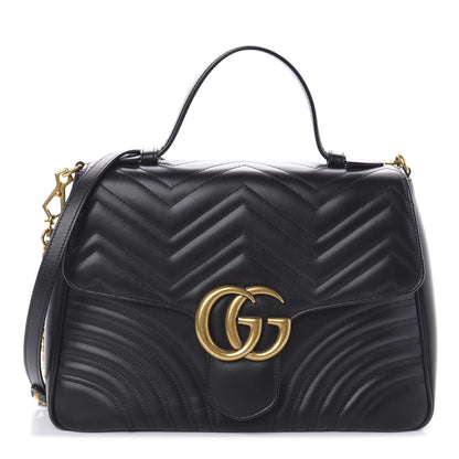Gucci Calfskin Matelasse Medium GG Marmont Top Handle Shoulder Bag Black 1 of 10