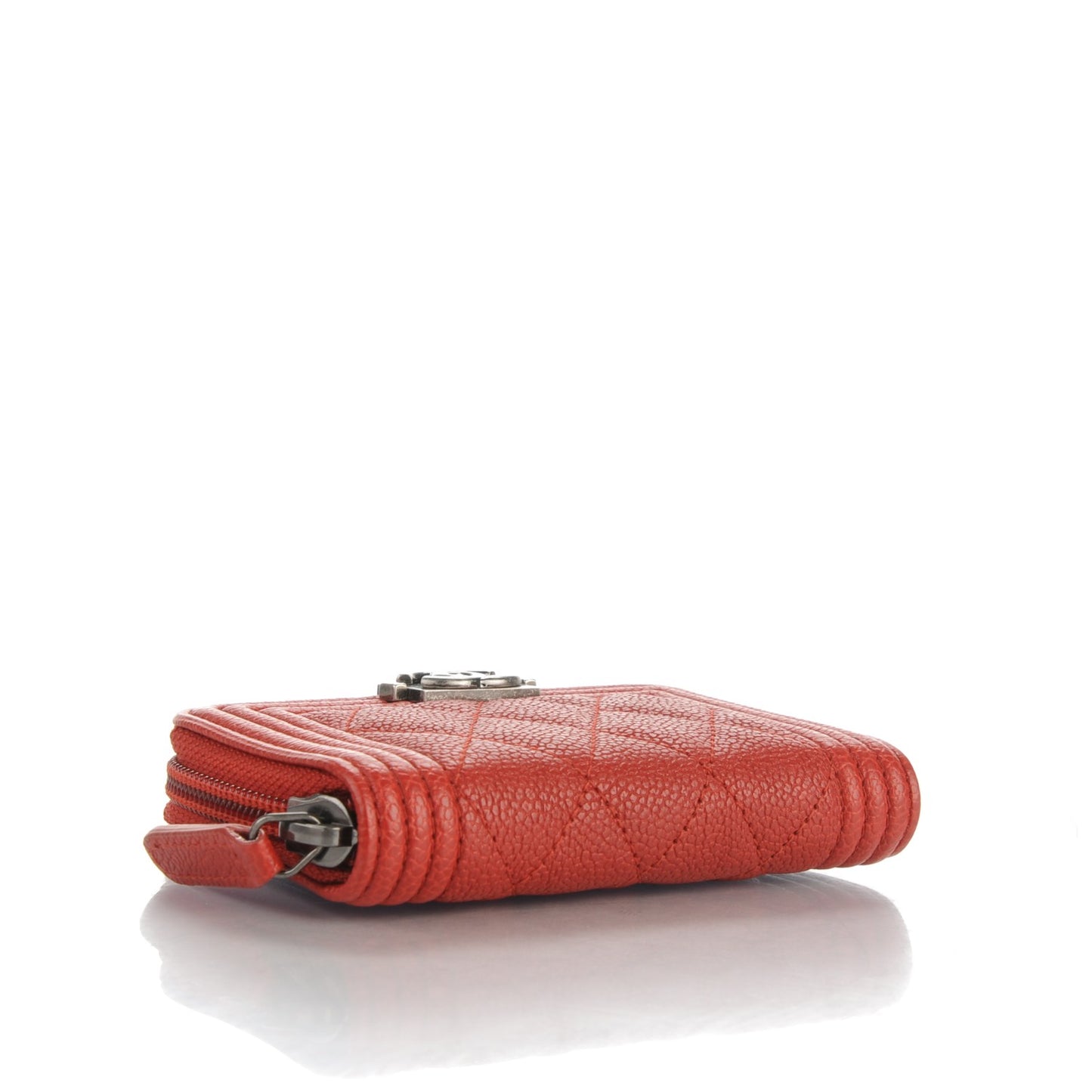 Caviar Quilted Boy Zip Around Coin Purse Wallet Red