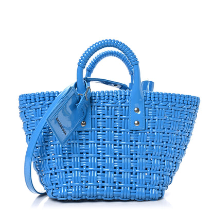 Balenciaga Varnished Faux Calfskin Braided XS Bistro Basket Blue 1 of 9