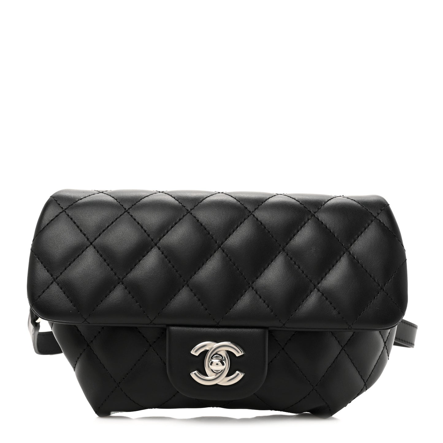 Calfskin Quilted CC Uniform Flap Belt Bag Black