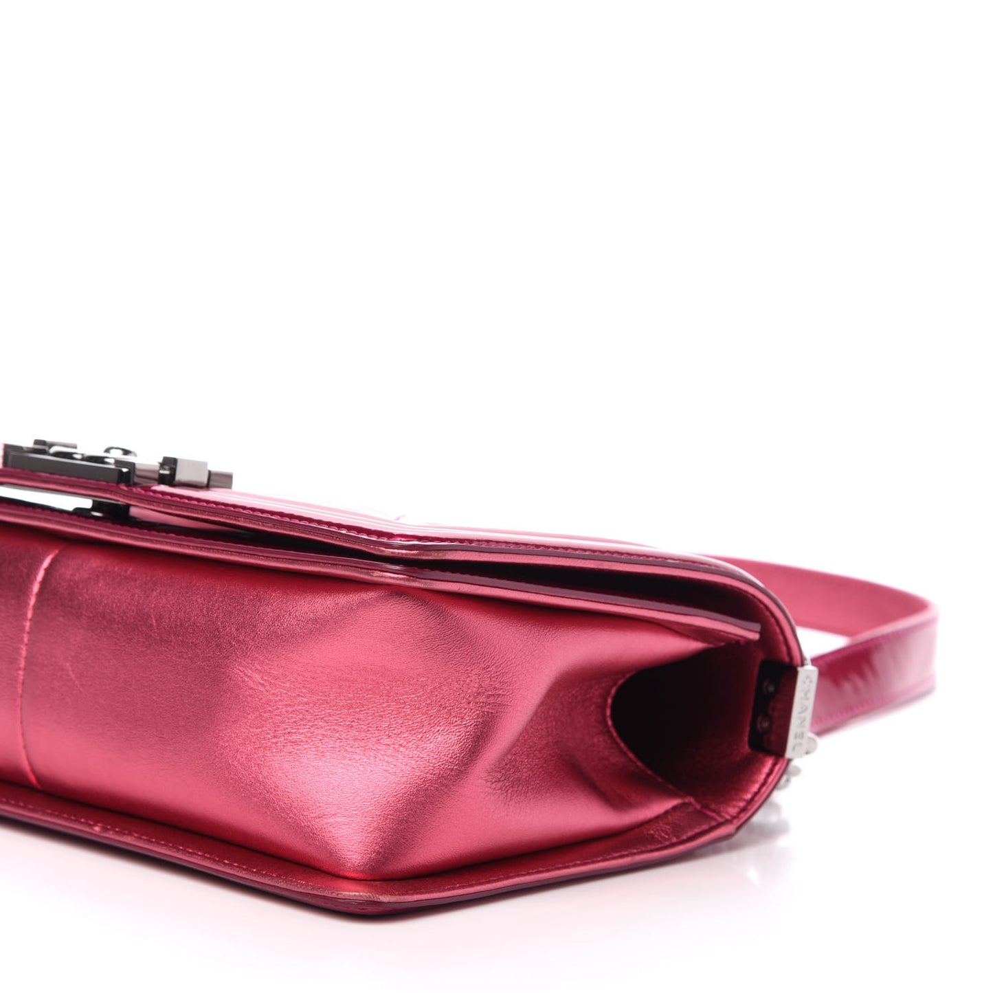 Metallic Patent Calfskin Quilted Medium Boy Flap Pink