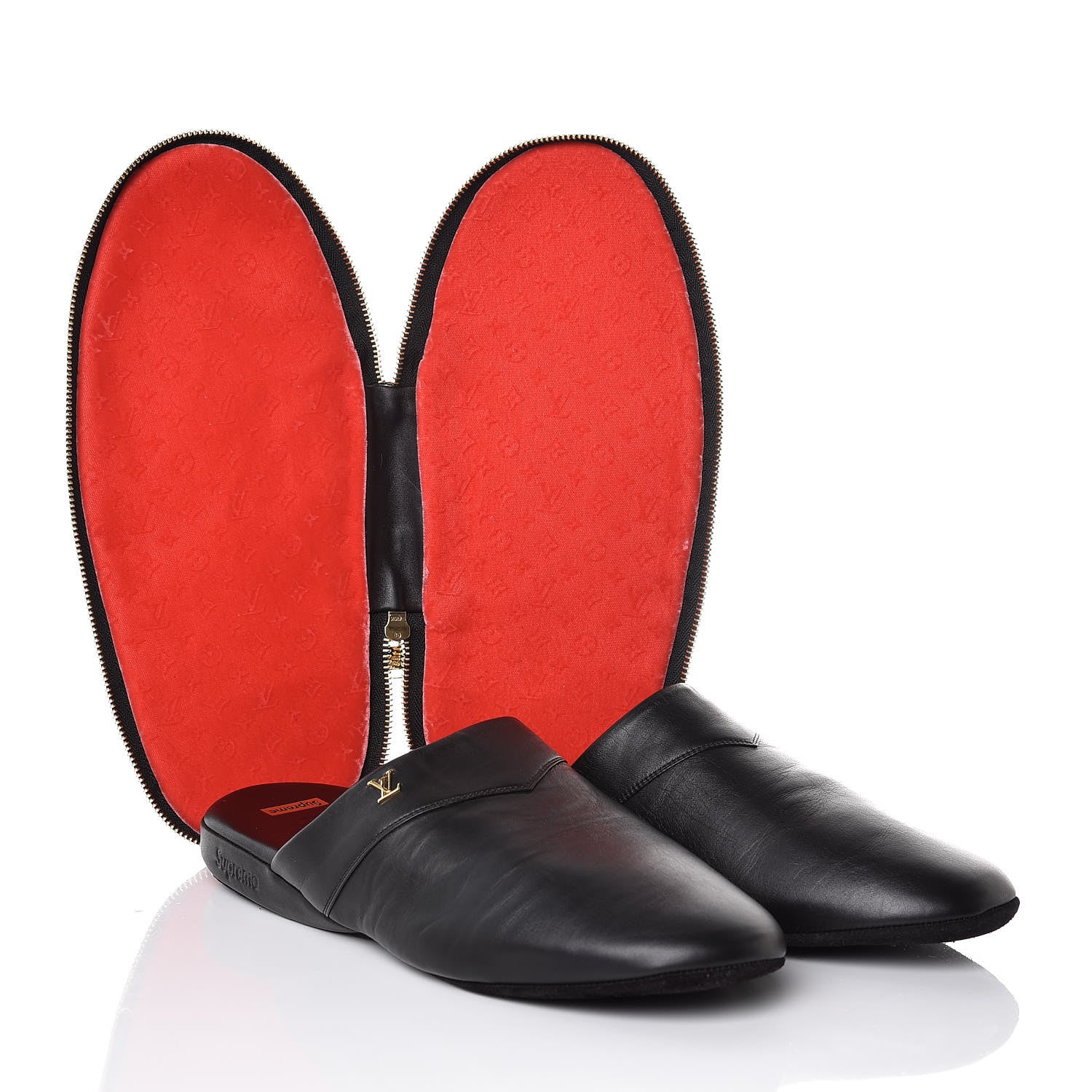 Louis Vuitton X SUPREME Lambskin Mens Hugh Slippers 6 Black 9 of 10