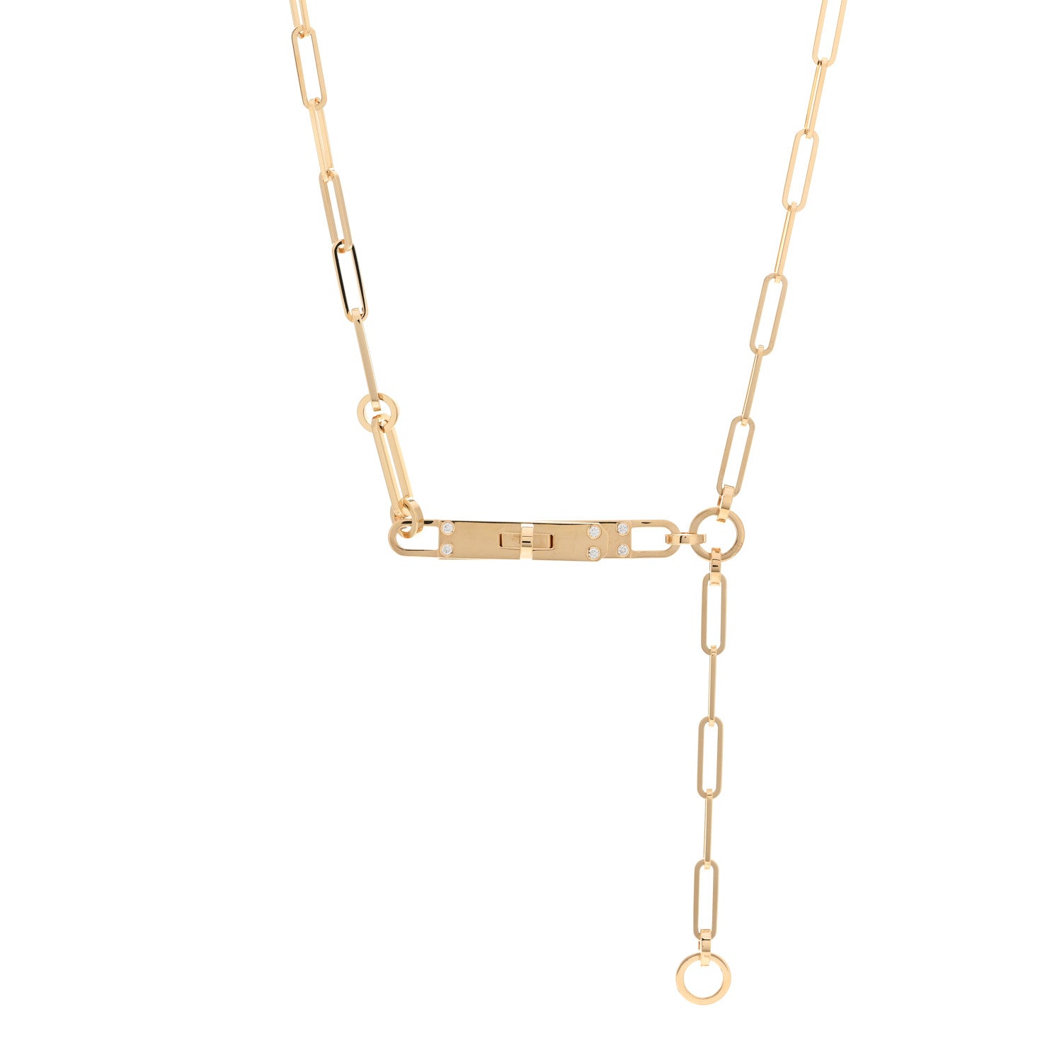 Hermes 18K Yellow Gold Diamond PM Kelly Chaine Lariat Necklace SH 1 of 4