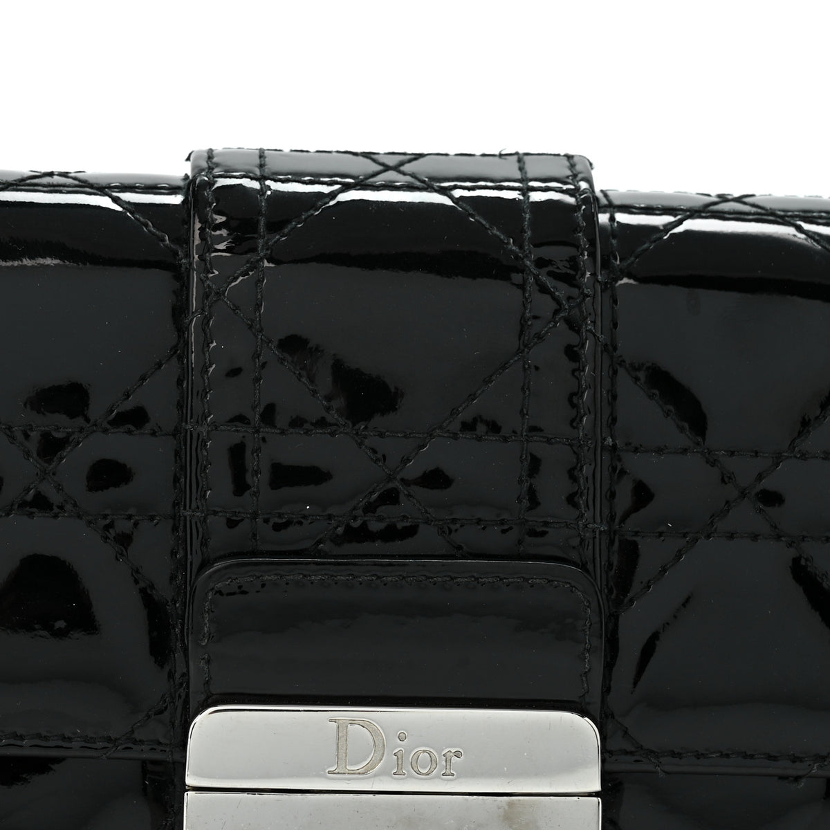 Patent Cannage Miss Dior Chain Wallet Black